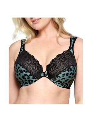 Glamorise WonderWire FrontClosure Underwire Bra 1245 Plus 48G Leopard GREEN LNWT